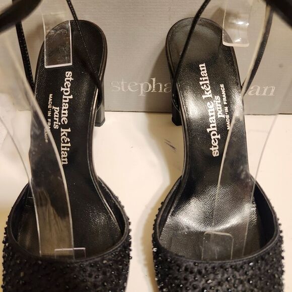 STEPHANIE KÉLIAN PARIS Black Beaded Silk/Leather Pumps Sz.9 Ret.$495 in Box - Picture 6 of 12